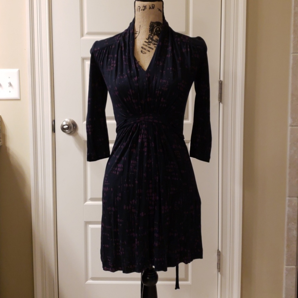 Women's knee length dress. Navy and purple